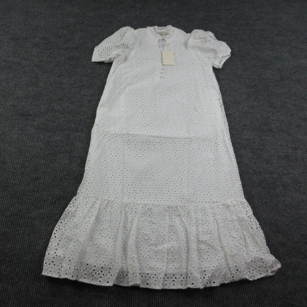 Entro Dress Womens S White Eyelet Lace Maxi Shift Puff Sleeve Lined Cotton NWT
